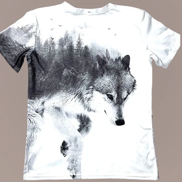 Forrest Snow Wolf 3D All Over Graphic Print Short Sleeve T-Shirt Unisex XL - Picture 2 of 12
